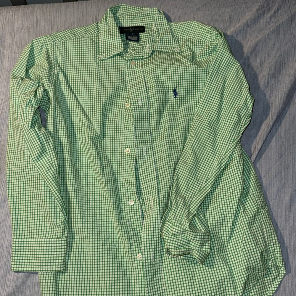 RALPH LAUREN boys green button down shirt size 7
